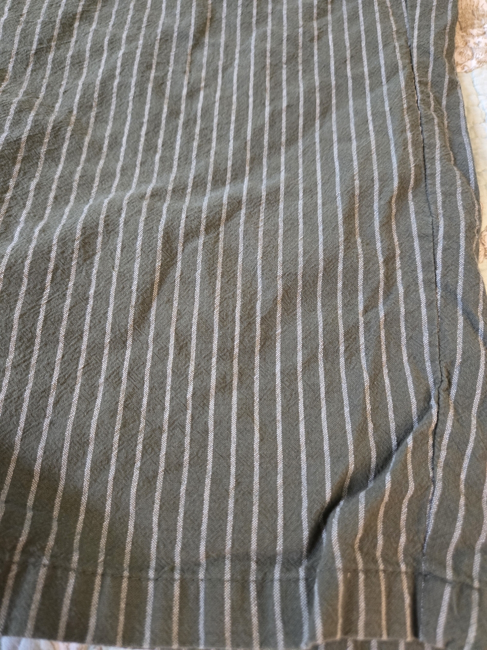 Olive Green Pinstripe Wide-Leg Loung Linen Blend Pants L - Picture 2 of 8